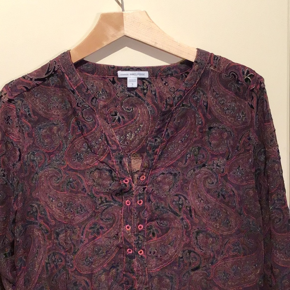 James Perse Sheer Long Sleeve Paisley Dress